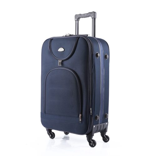 Nagy méretű kék vászon gurulós bőrönd