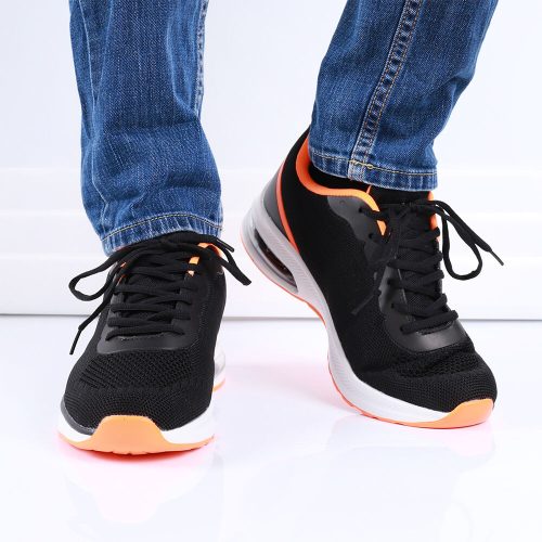Férfi fekete-narancssárga-sportcipő légpárnás sarokkal
