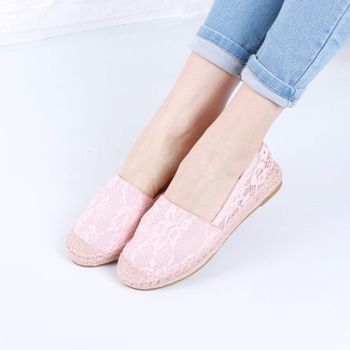 Női rózsaszín csipkés belebújós utcai cipő