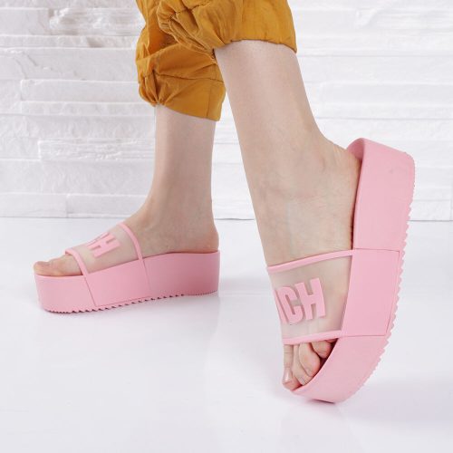 Női rózsaszín gumi platform papucs