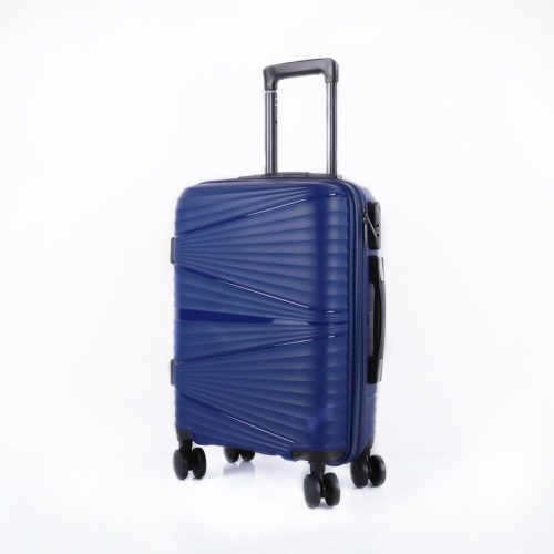 Kisméretű kemény, kék gurulós bőrönd - matt, és fényes mintával
