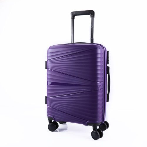 Kisméretű kemény, lila gurulós bőrönd - matt, és fényes mintával