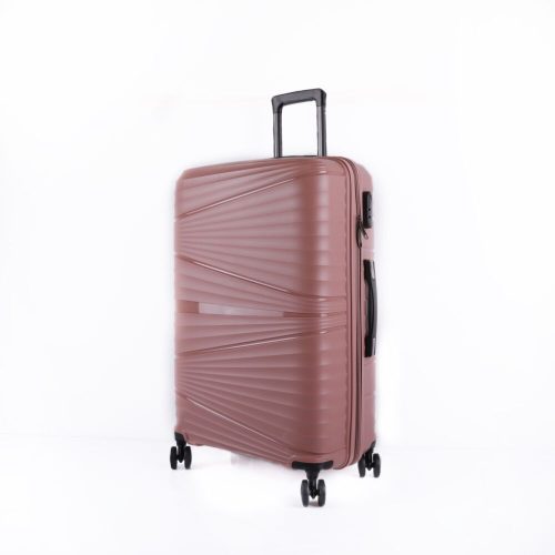 Közepes méretű kemény,rózsaarany gurulós bőrönd - matt, és fényes mintával