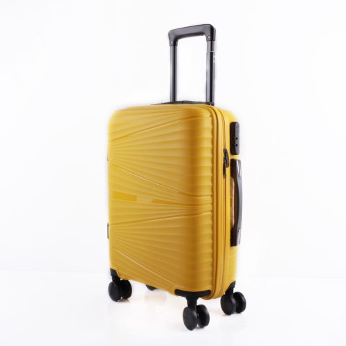 Kisméretű kemény, sárga gurulós bőrönd - matt, és fényes mintával