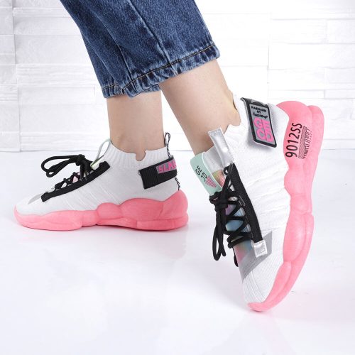 Női fehér-pink magasított talpú zoknicipő